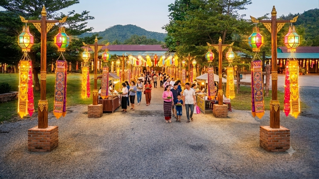 Traditional Lanna lantern entrance gate